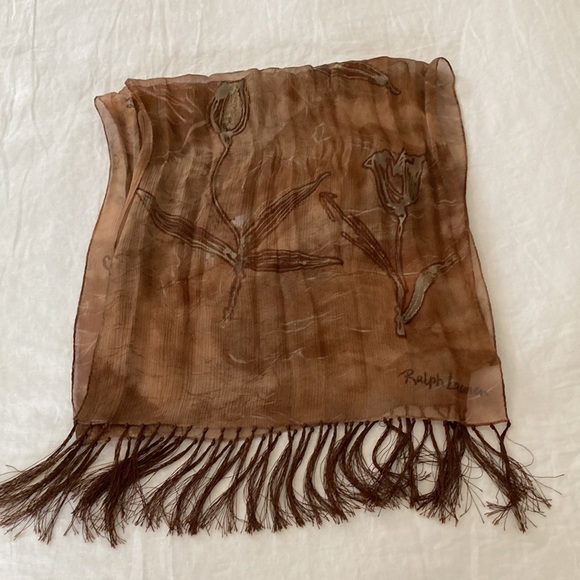 Ralph Lauren chiffon silk long scarf with fringe - Picture 8 of 16